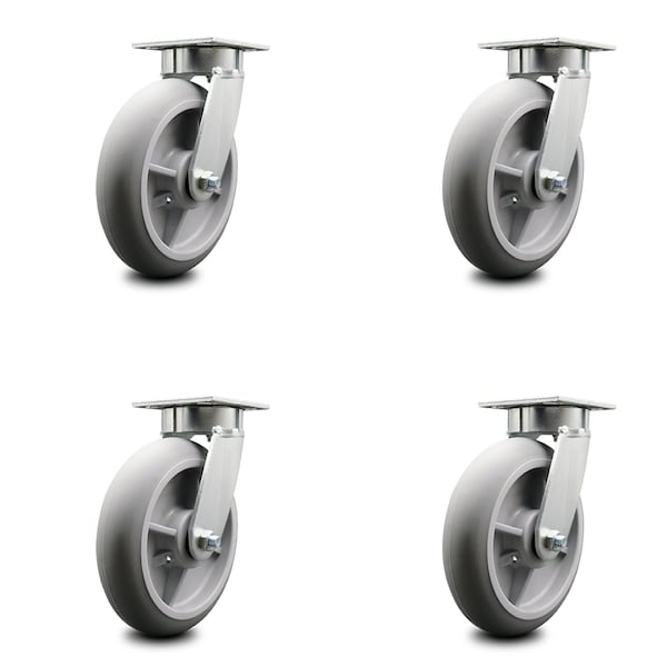 8 Inch Kingpinless Thermoplastic Rubber Wheel Swivel Top Plate Caster, 4PK